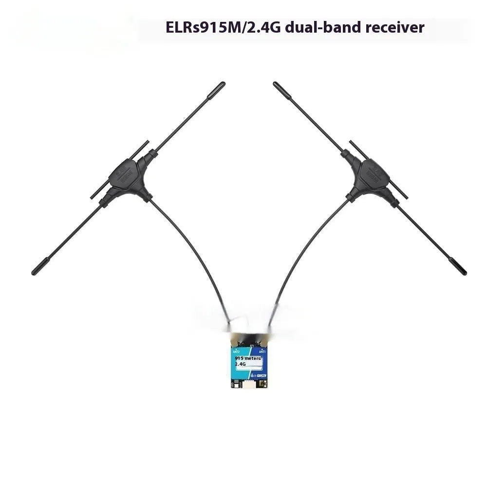 ELRS 915M/2.4G dual-frequency FPV receiver with T-shaped antennas and installation accessories
