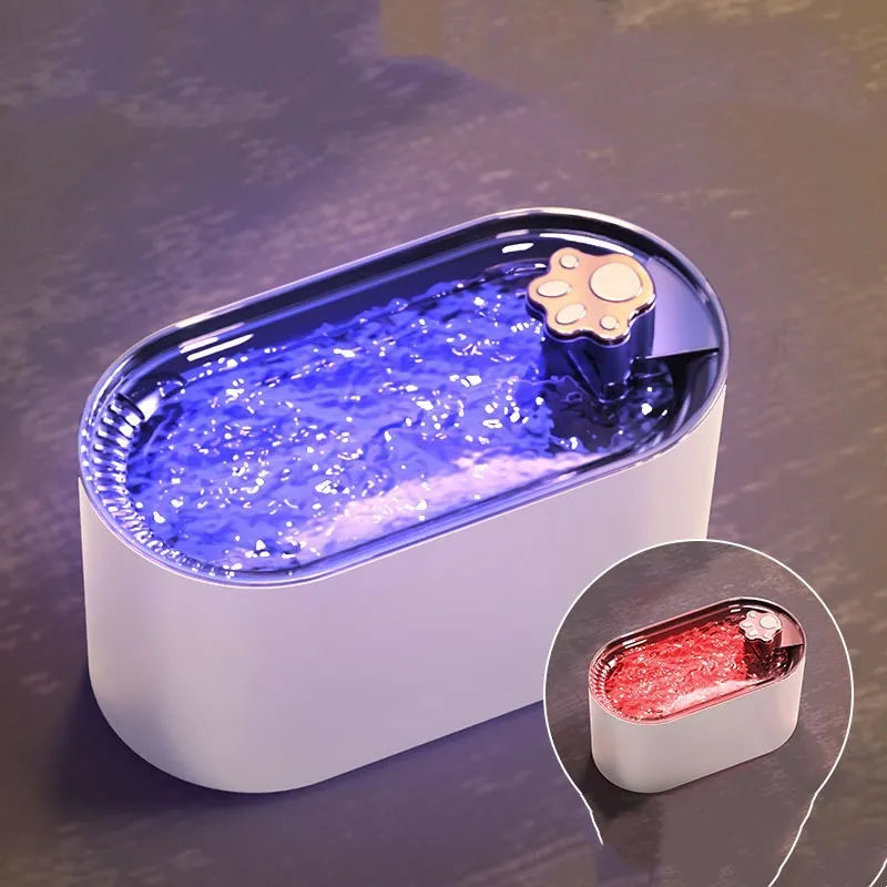 Berlin blue automatic pet water fountain with 3L capacity and LED light display on base