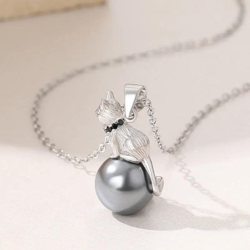 925 sterling silver cat pendant clavicle necklace with electroplated finish