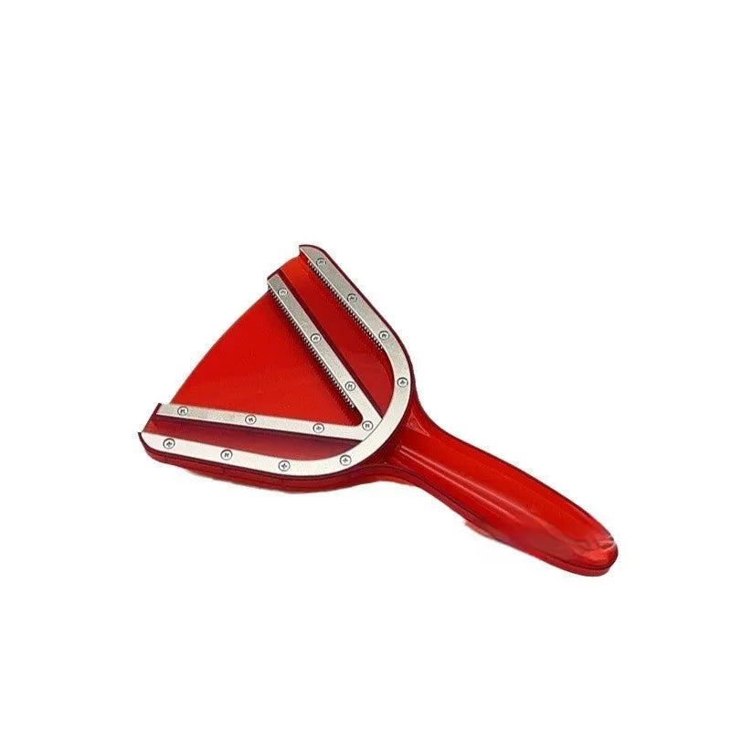 A red adjustable telescopic can and bottle opener with a non-slip handle on a white background.