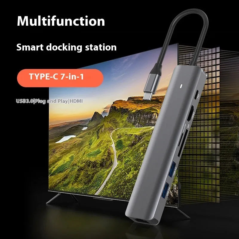 LQT-LH07 7-in-1 portable USB hub and memory card reader for computer connectivity