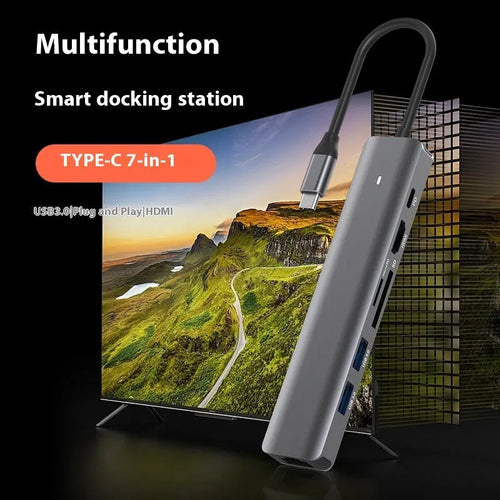 LQT-LH07 7-in-1 portable USB hub and memory card reader for computer connectivity