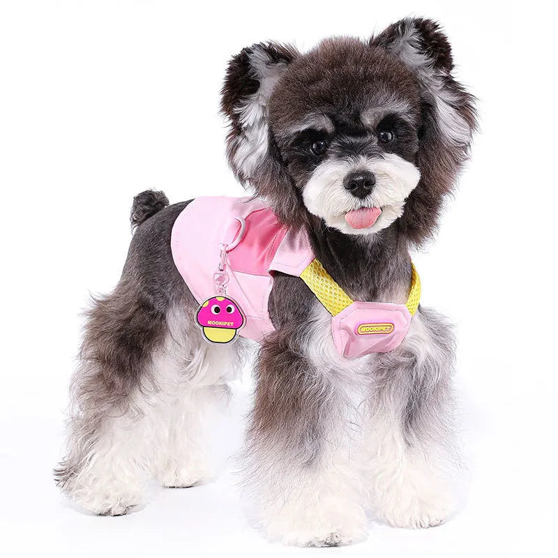 Pink lightweight polyester dog vest for small breeds on a white background