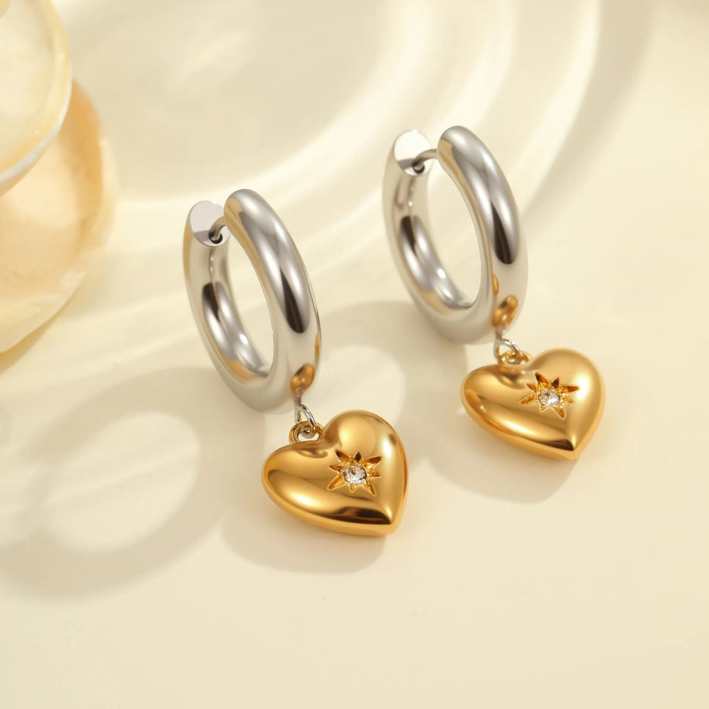 Christmas tree and heart shaped stainless steel earrings with 18K gold electroplating