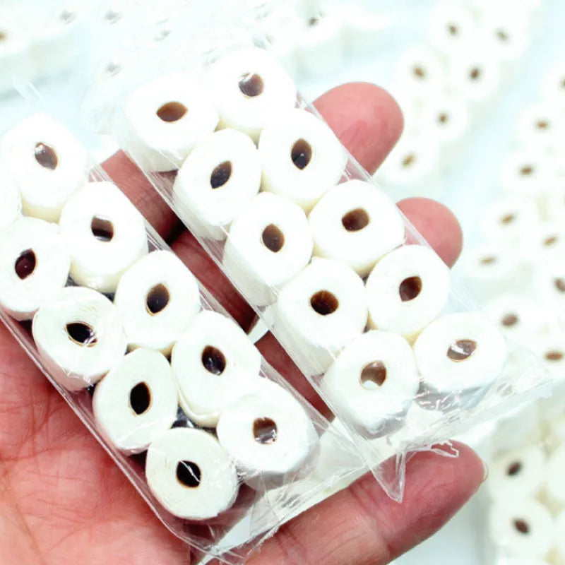 Small paper replica of a toilet paper roll toy for children, measuring 30mm by 15mm by 80mm.