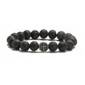 Volcanic agate geometric bracelet on stainless steel chain showing stone patterning