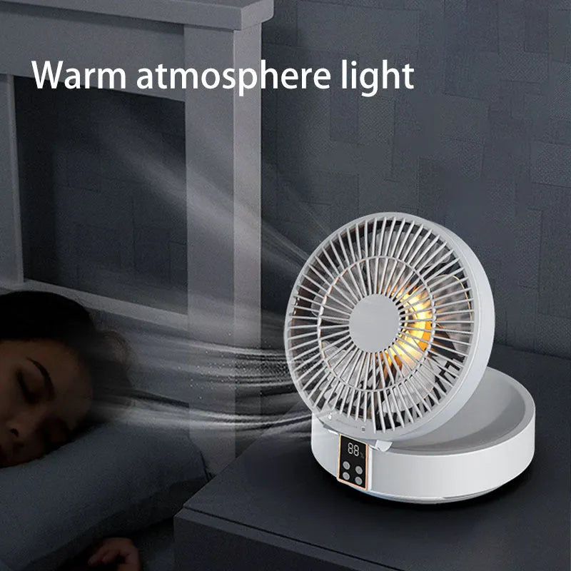 Portable rechargeable folding fan with remote control and night light in white blue or green colours