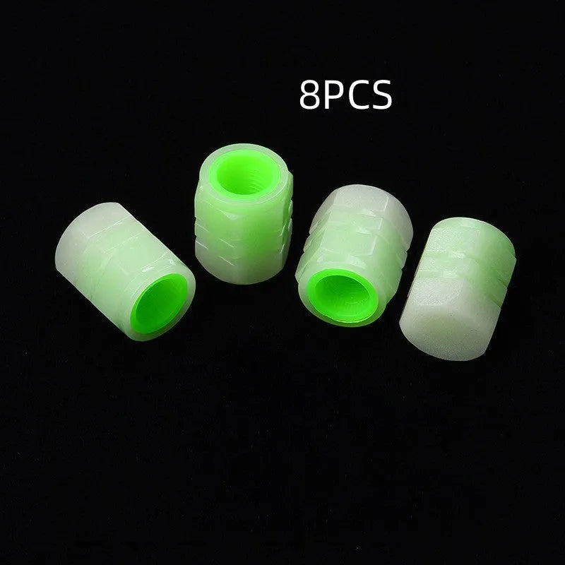 Car luminous valve cap set showing rubber construction and luminous nozzles