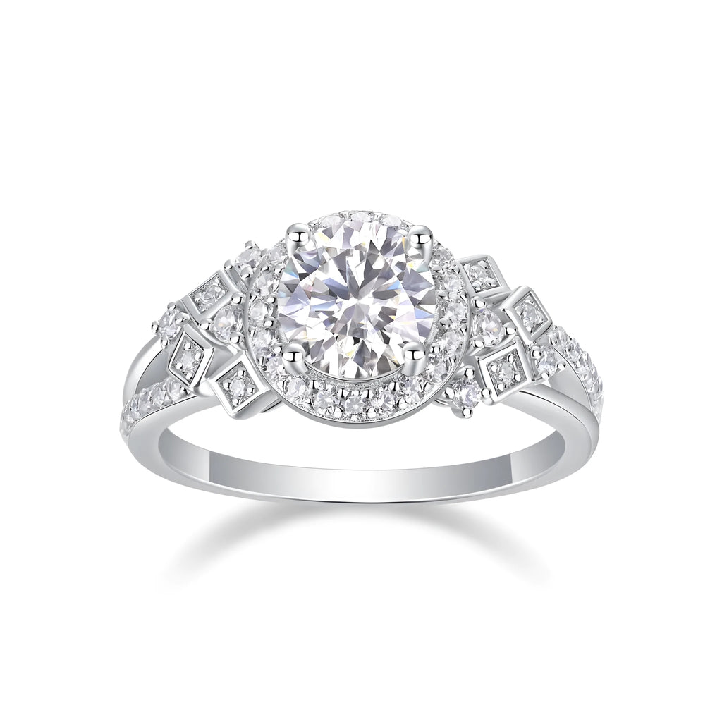 Harbor Clear Sky 1-carat moissanite wedding ring set on a white background with platinum-plated S925 silver band