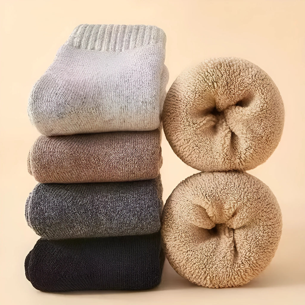 Thick wool socks with merino winter midsole in solid black, khaki, light grey and dark grey colours