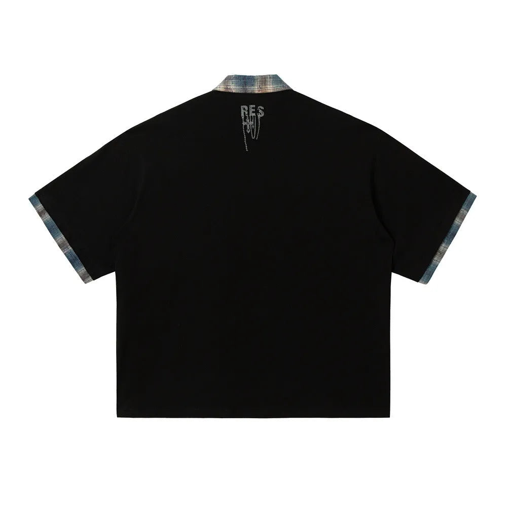 Men's loose fit asymmetric graffiti print cotton t-shirt in blue or red
