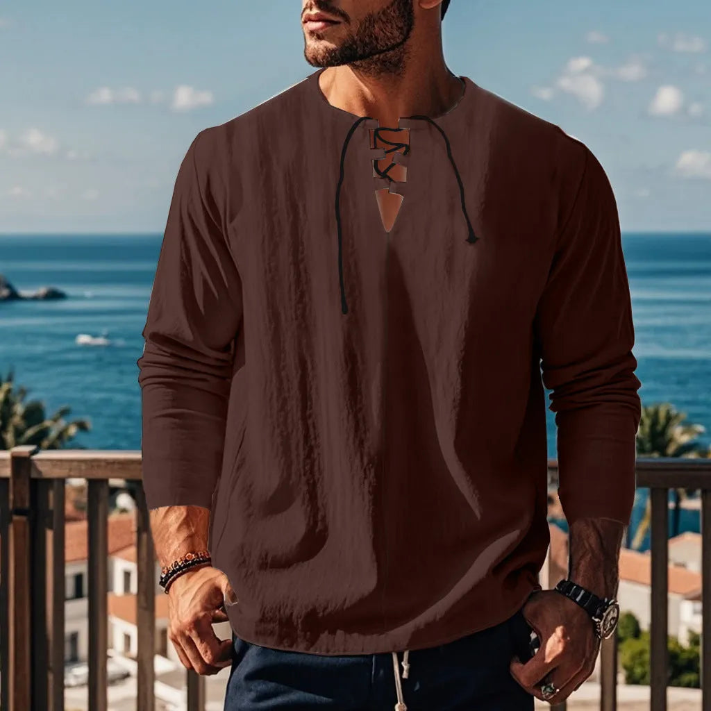 Cotton linen beach ruff shirt in solid colour with loose pullover design