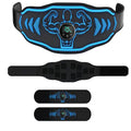 Smart EMS massage belt fitness equipment with rechargeable control unit and blue/orange colour options