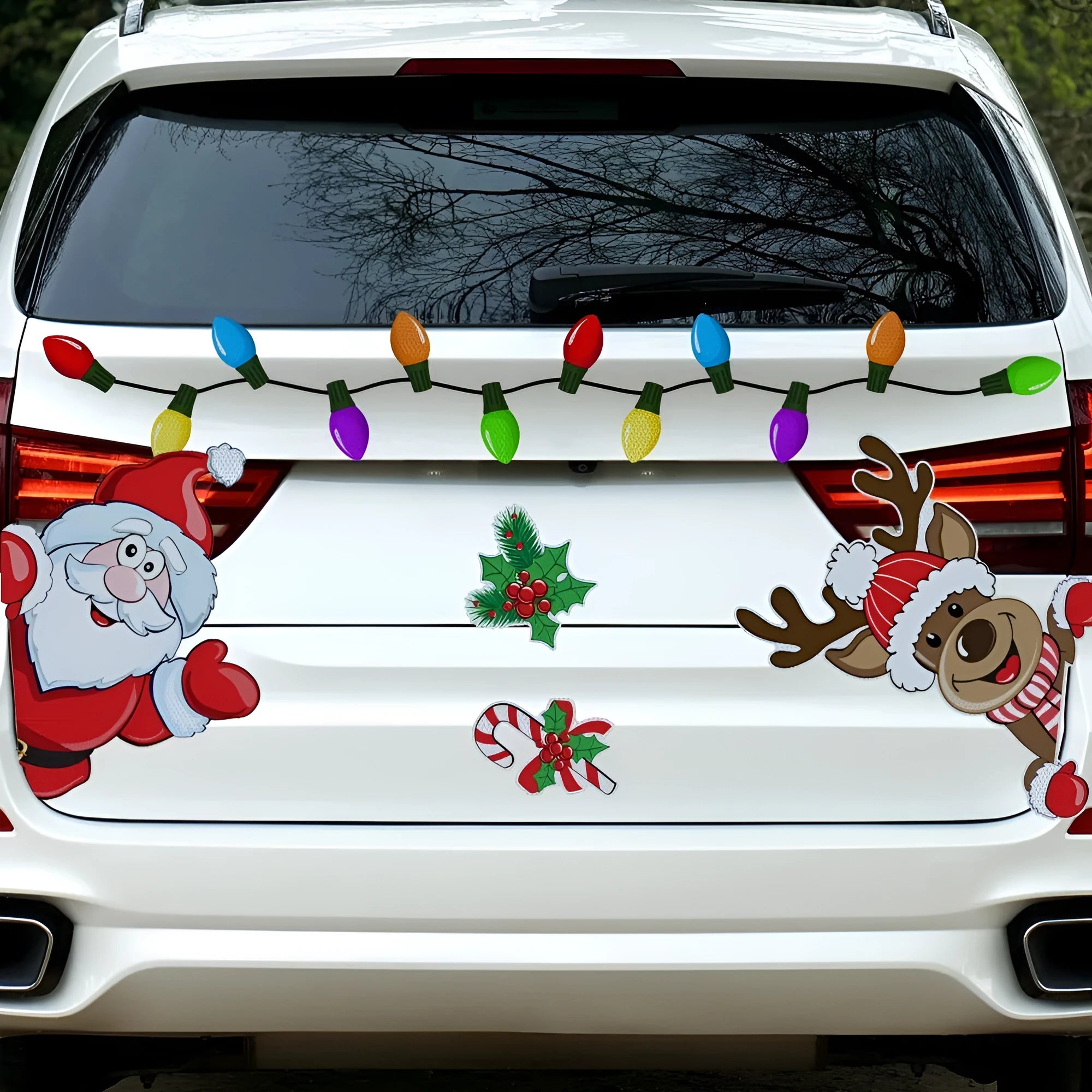 Medium Christmas elk sticker with magnetic backing and reflective finish for window or car decoration