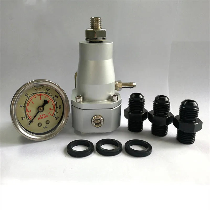 Aluminium fuel pressure regulator with adjustable 30-70 psi pressure range for car performance tuning