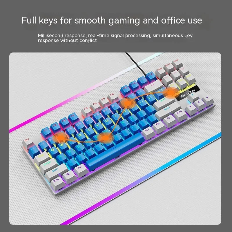 K87 mechanical keyboard with metal case in selected colour, showcasing green or red mechanical key switches.