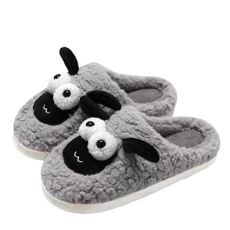Slip-on slippers with suede upper and PVC sole in white, grey, and brown colour options