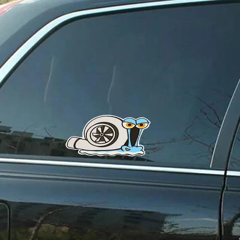 Reflective cartoon snail car sticker decal measuring 12 by 8 cm.