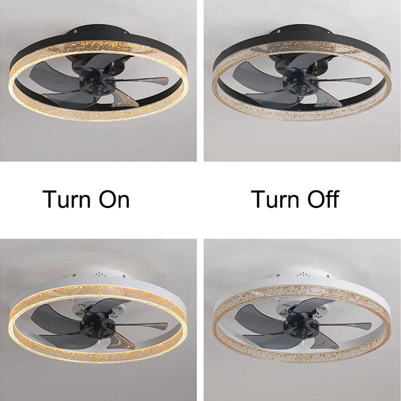 Nordic style remote control ceiling fan lamp with LED lights, 50cm diameter in gold finish