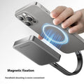Grey magnetic mobile SSD with ultra-thin design and magnetic suction ring for portable storage expansion