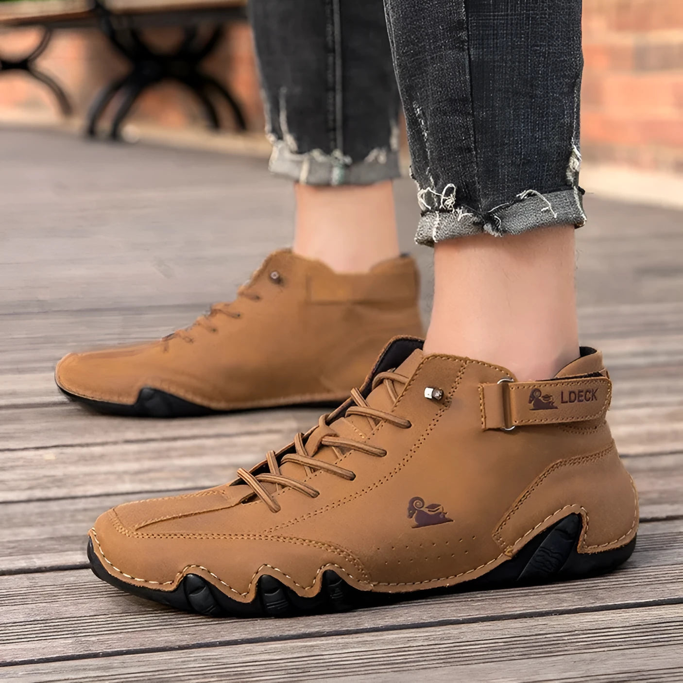 Men's high top octopus shoes in khaki colour with microfiber upper and rubber sole
