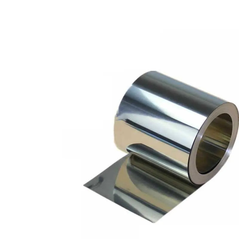304 stainless steel metal strip showing different thickness options on a workbench
