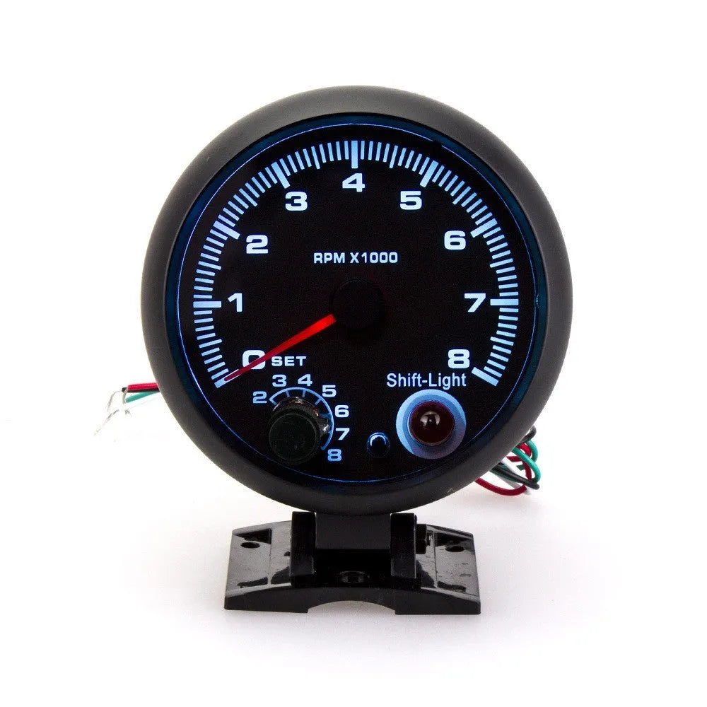 Universal blue light pointer tachometer 0-8000 RPM 95mm black plastic car gauge