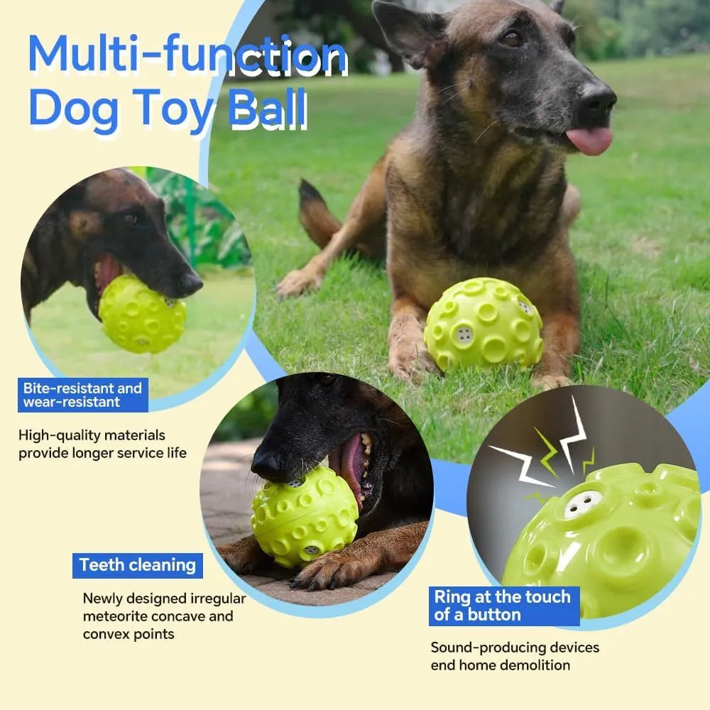 Durable rubber dog ball toy with meteorite-shaped bumps in assorted colours for aggressive chewers