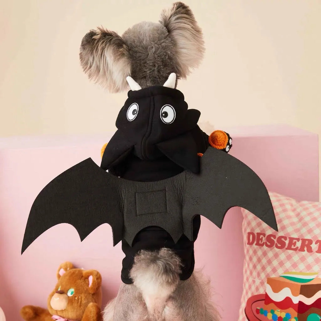 Detachable wings cotton pet hoody for Teddy Schnauzer Bichon in fleece-lined velvet, sizes S to XXL