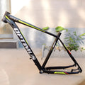 Black green 29-inch aluminium mountain bike frame with internal cable routing and disc brake mounts