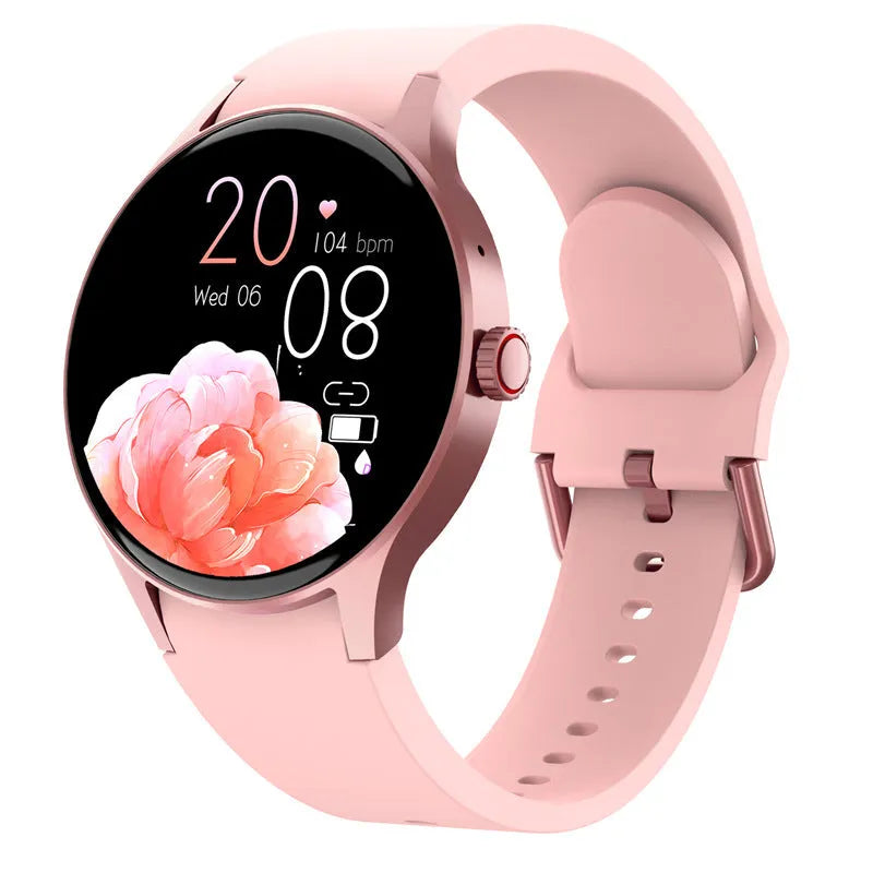 Black unisex smart sport watch with a round touchscreen on a wrist.