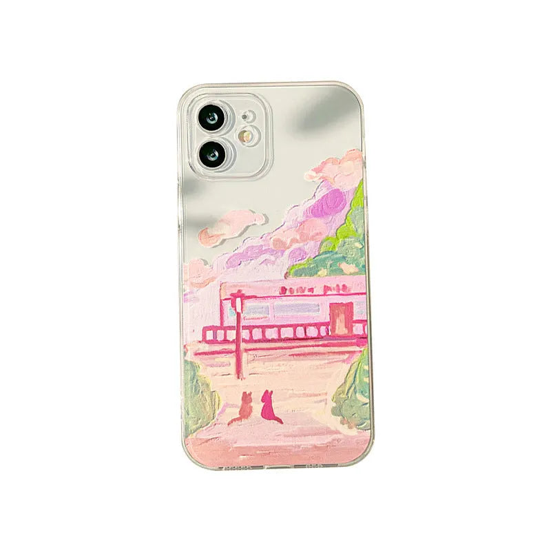 Soft silicone iPhone case with two cat cartoon design on PC material
