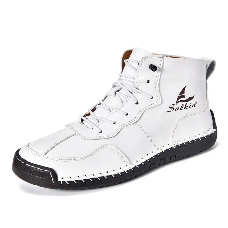 Retro high-top casual boots in beige with elastic band and flat heel