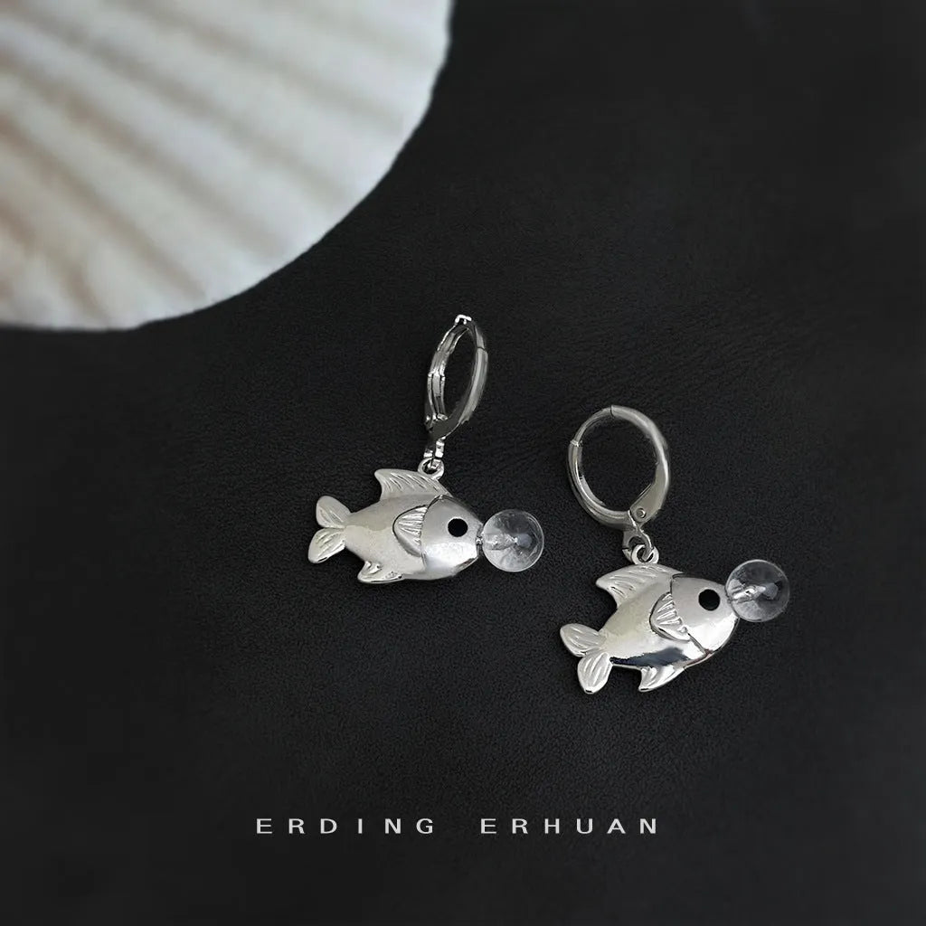 Copper bubble fish earrings with goldfish animal modelling electroplated finish