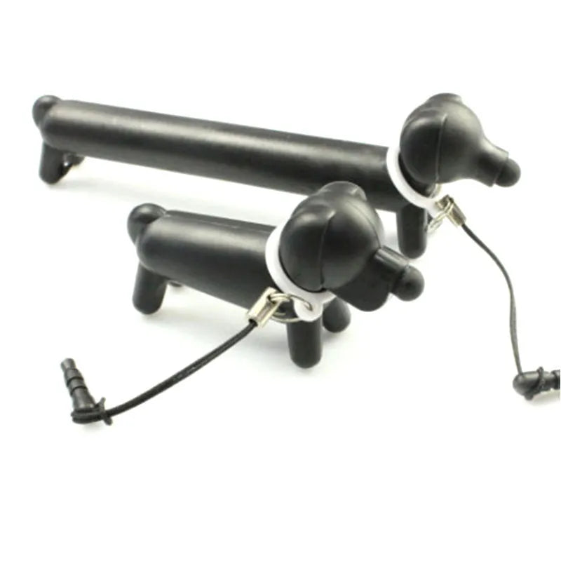 Black puppy-shaped touch screen stylus with extendable design and phone stand functionality