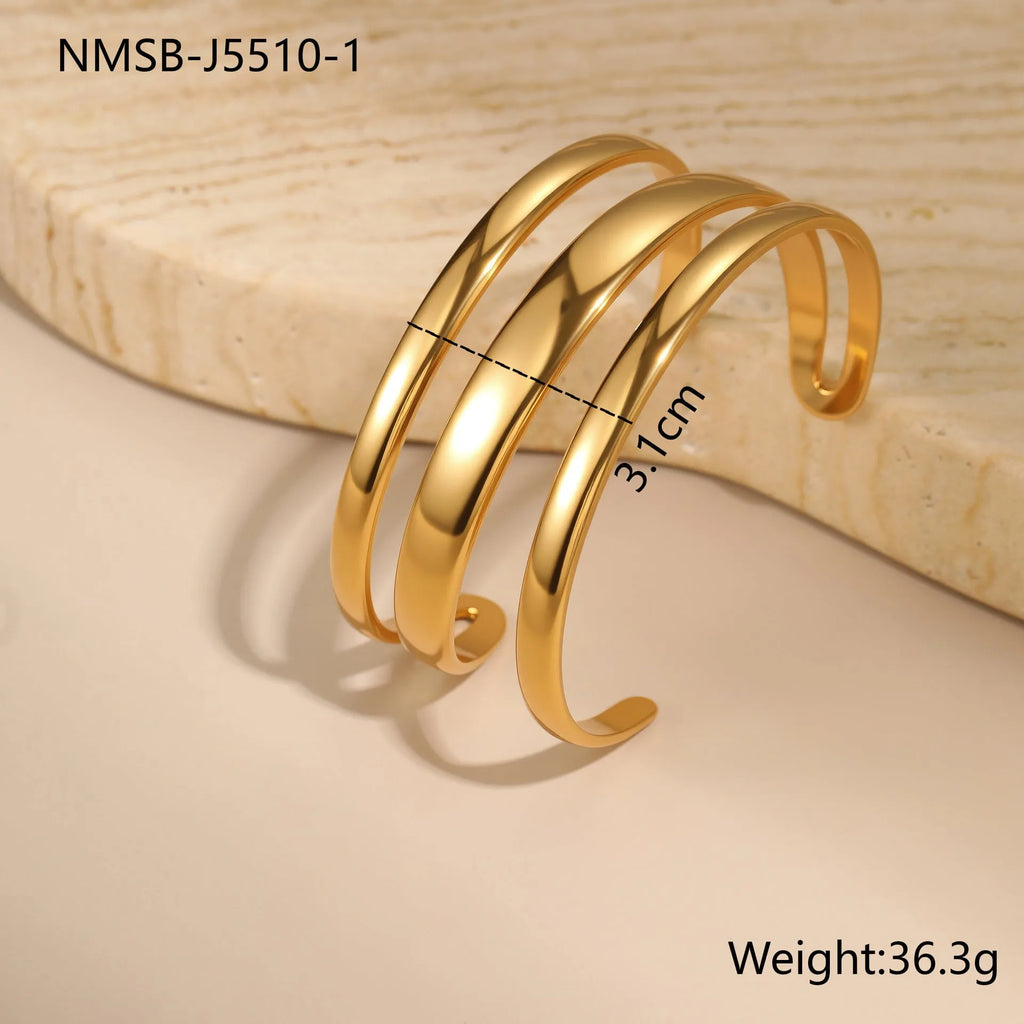Stainless steel bracelet with simple opening clasp in geometric line design for women