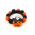 Halloween pet fur ball collar in pumpkin design with adjustable sizing for dogs and cats