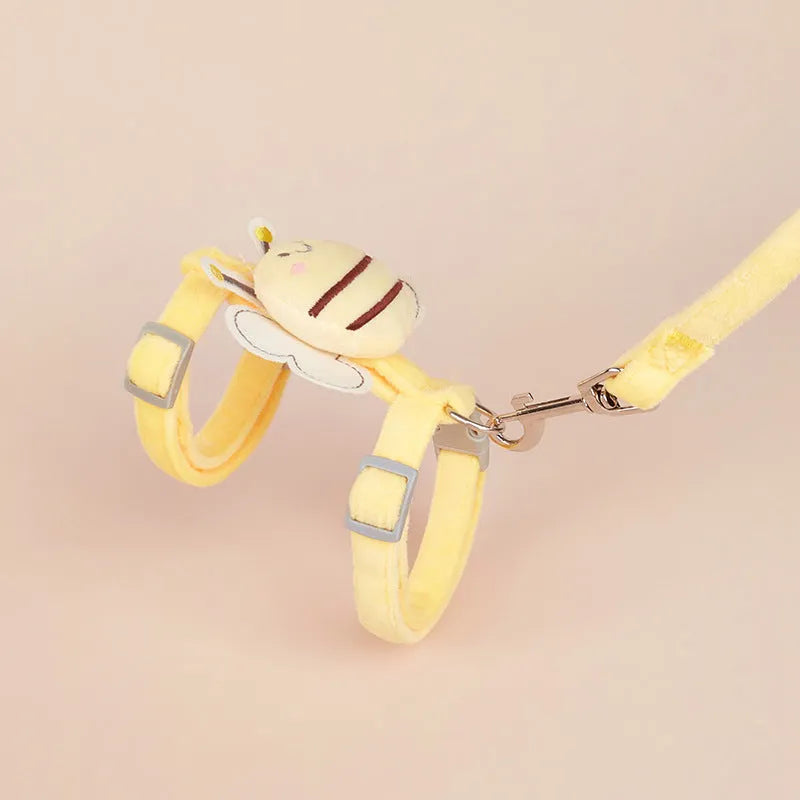 Bee shaped adjustable cat rope leash in polyester with strap, available in pink yellow blue colours