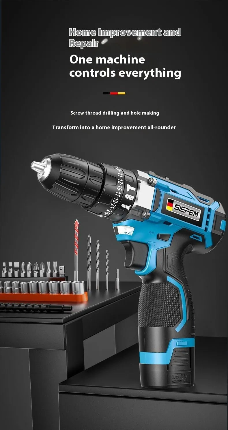 12V cordless impact pistol drill electric screwdriver with LED light in plastic storage box