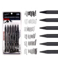 Set of wood-free graphite sketching pencils showing six different hardness grades including HB 2B 4B 6B 8B and EE