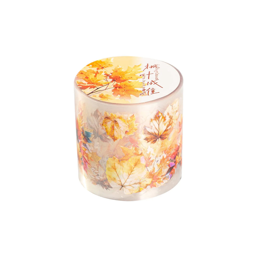 Deciduous Poetry Series decorative sticker roll showing six leaf patterns including ginkgo and maple designs