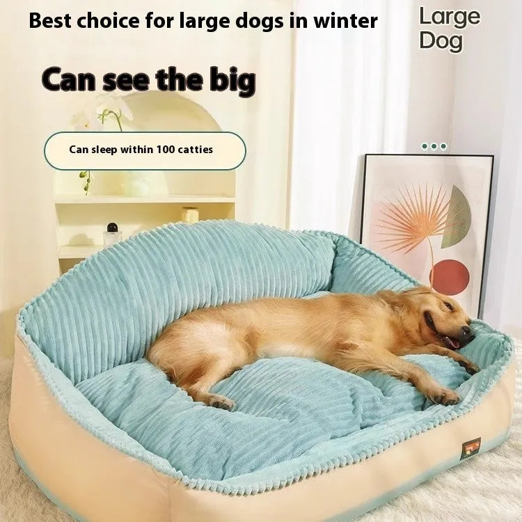 Morandi colour removable cover pet bed for dogs or cats, shown in medium and large sizes.