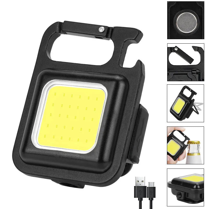 Black aluminium alloy USB keychain light with magnetic base and foldable handle