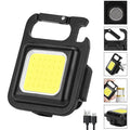 Black aluminium alloy USB keychain light with magnetic base and foldable handle