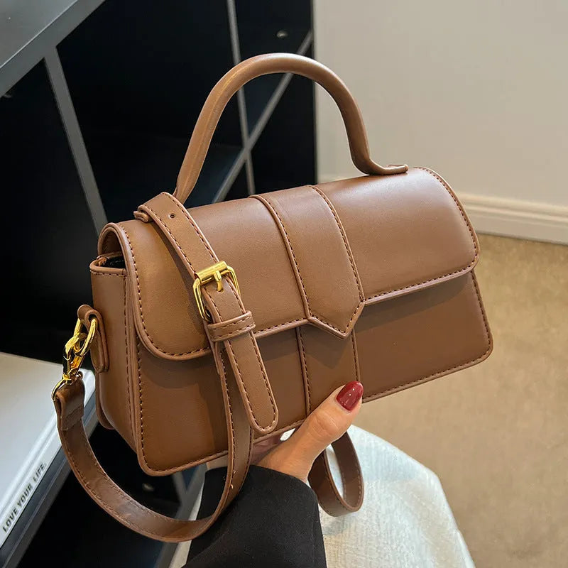 Women's beige PU messenger bag with horizontal square shape and file organiser compartment