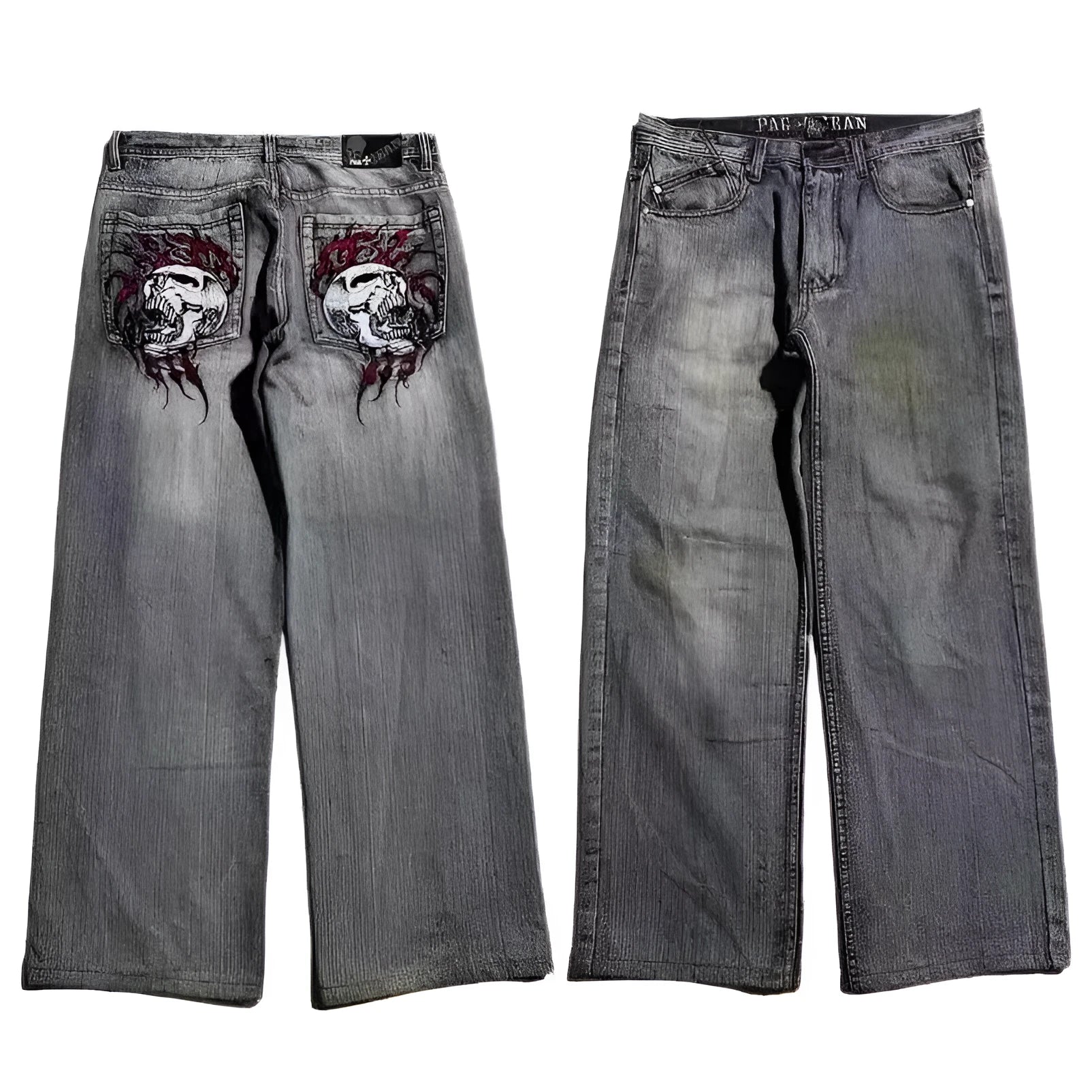 Men's grey wide-leg jeans with straight cut and retro washed-out denim finish