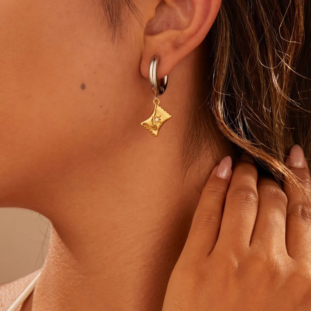 Christmas tree and heart shaped stainless steel earrings with 18K gold electroplating