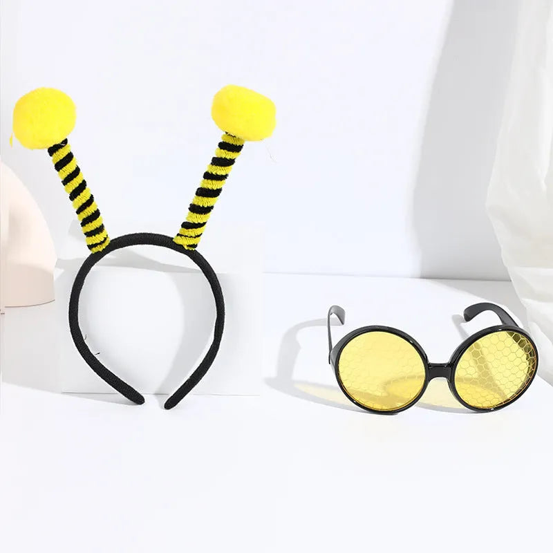 Yellow children's insect costume headband and glasses set with bee butterfly ladybug designs