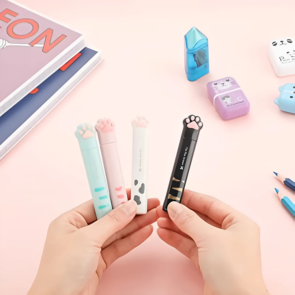 Mini folding scissors with cat paw design in pink, white, black, or blue colours