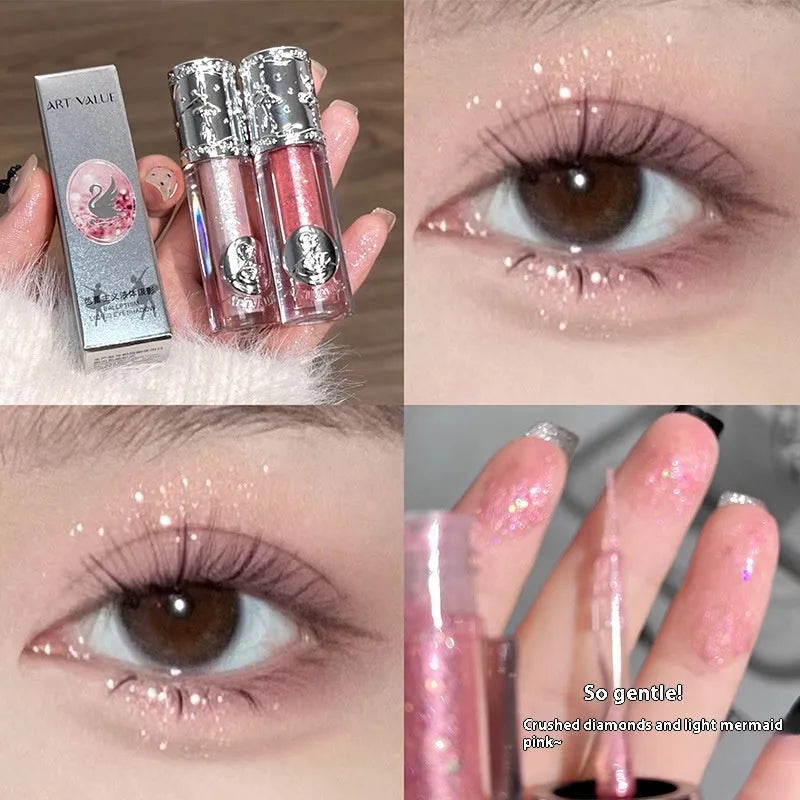 Ballet liquid eye shadow product showing five colour options including Xingman Sakura Field and Pillow Fairy Tale